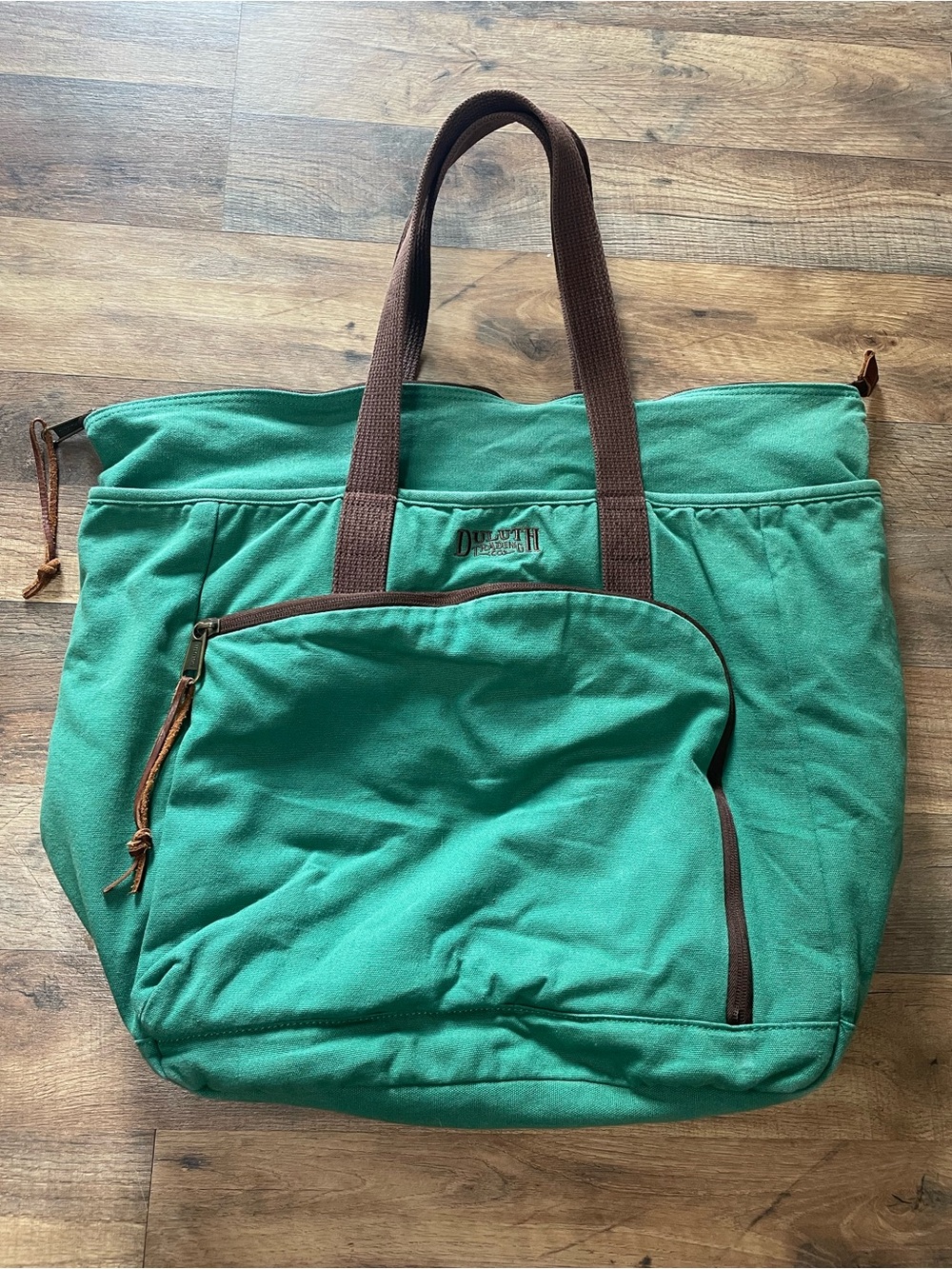 Rare Duluth Trading Company Large Shoulder Bag Tote Travel Green Brown